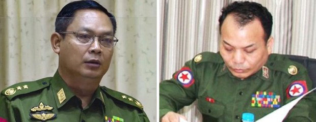 Lt. Gen. Moe Myint Tun [left] speaks at a meeting held by Myanmar Investment Commission in Myanmar, May 7, 2021. Gen. Yan Naung Soe [right] is seen in Myanmar in an undated photo.