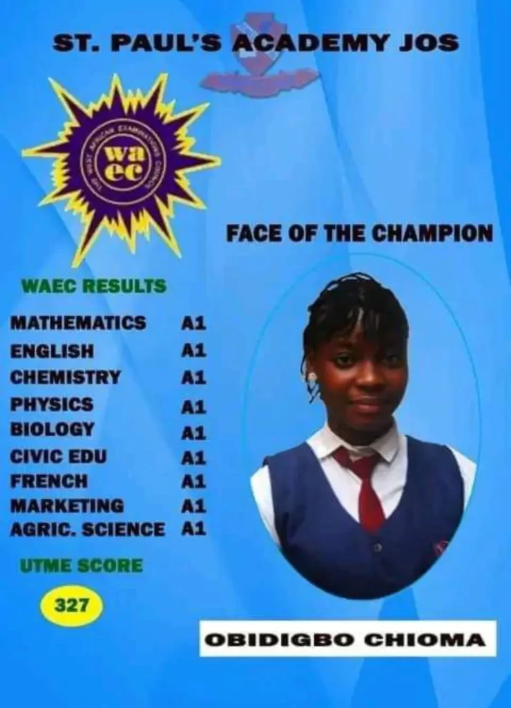WAEC Announces Blessing Chioma Obidogbo As Best Female Student In West Africa, Nigeria
