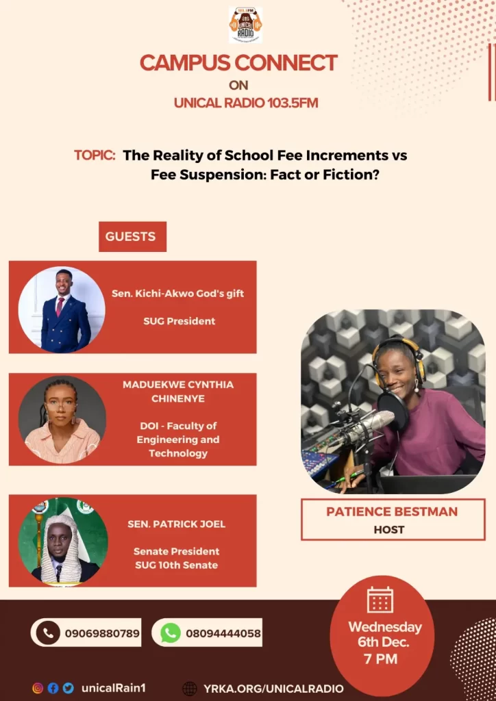 UNICAL Radio 103.5 FM "Campus Connect" To Host Studio Session On School Fee Increments