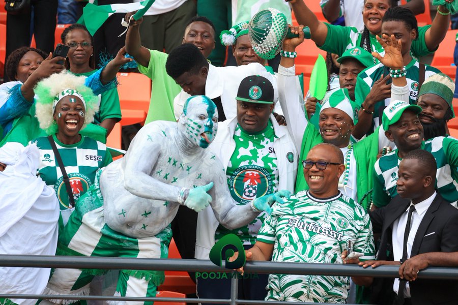 Peter Obi watches Nigeria vs Angola match in Ivory Coast