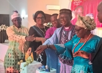 Archbishop Tunde Adeleye (Retd.), former Archbishop of the Anglican Province of the Niger Delta, (Second Right) during the second edition of Birthday Colloquium in his honour in Calabar on 13 Feb. 2024. (Photo: Chris Njoku/Converseer)
