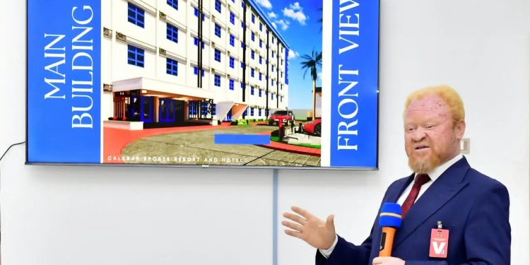 Proposed Calabar Sports Resort and Hotels. The project consultant and Team Lead, Edulumen Nigeria Limited, Dr Samjeh Oscar, during a presentation before the Governor.
