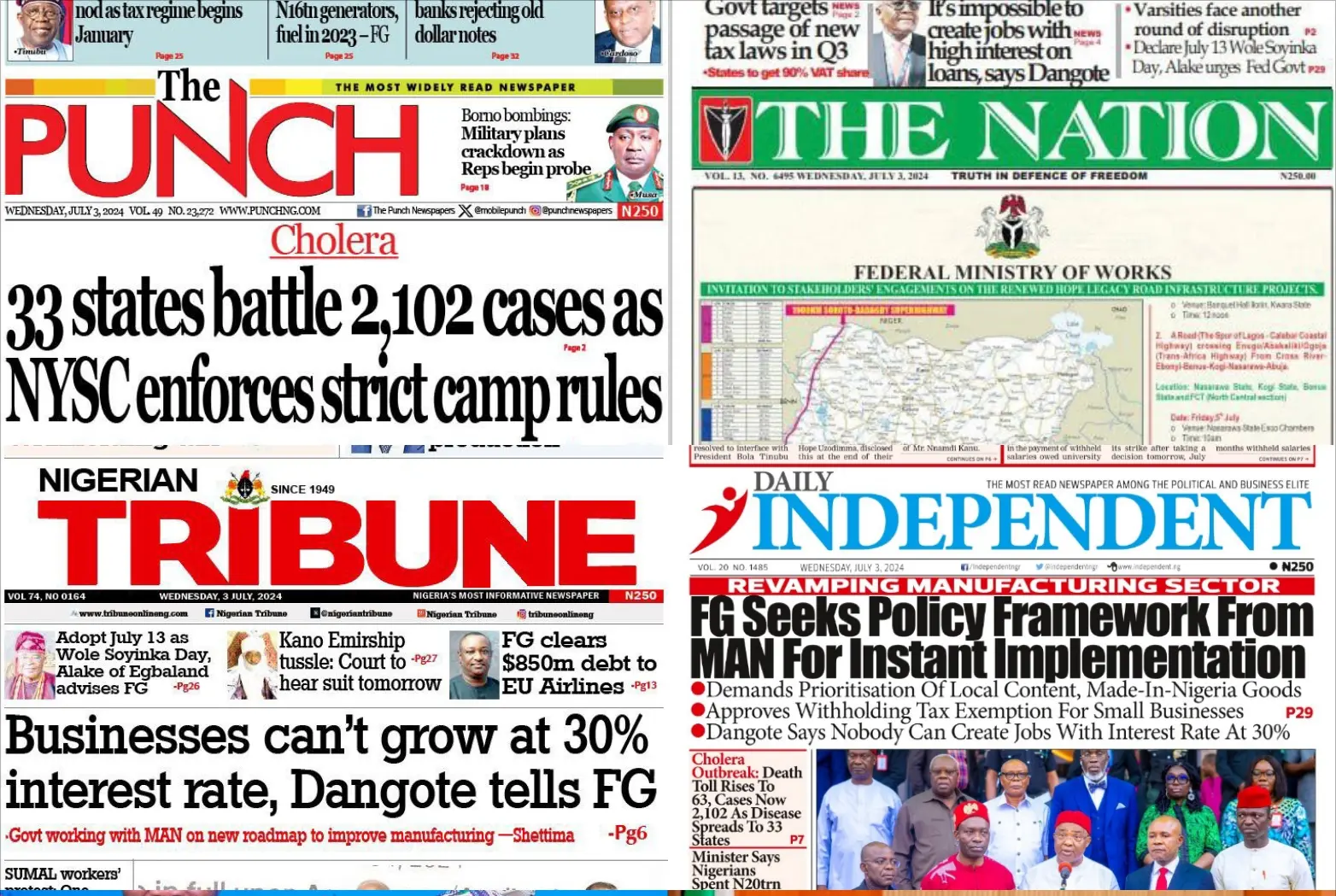 Newspaper headlines for today 3rd July 2024