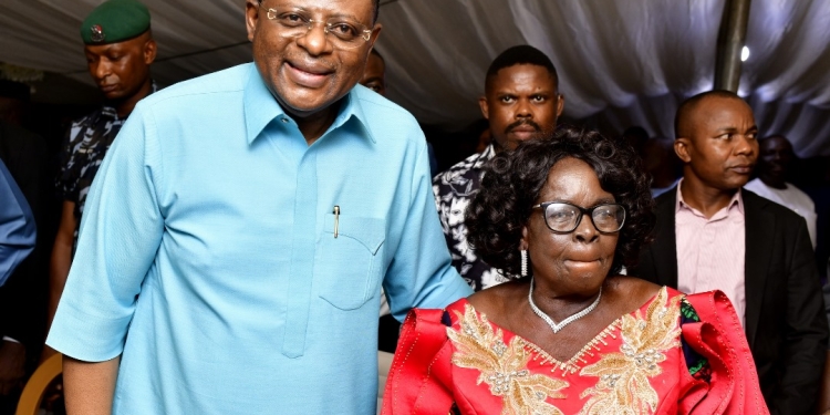 L-R: Governor Bassey Otu with Mrs Magdalene Abang