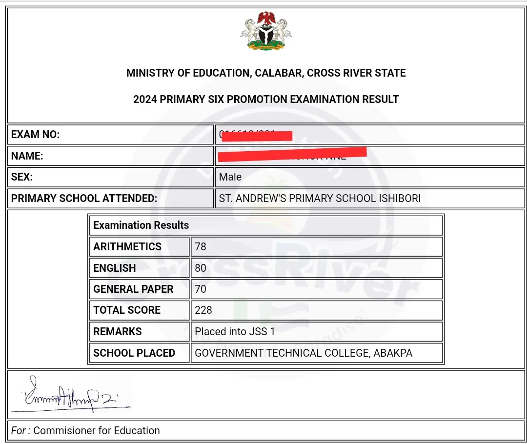 Guide to Check Primary 6 Placement Result in Cross River