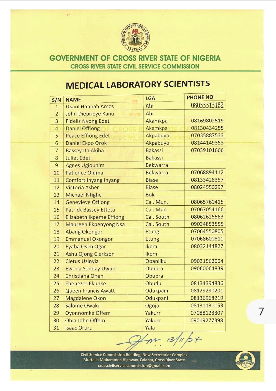 Full List of Shortlisted Applicants for Cross River Civil Service Commission Job