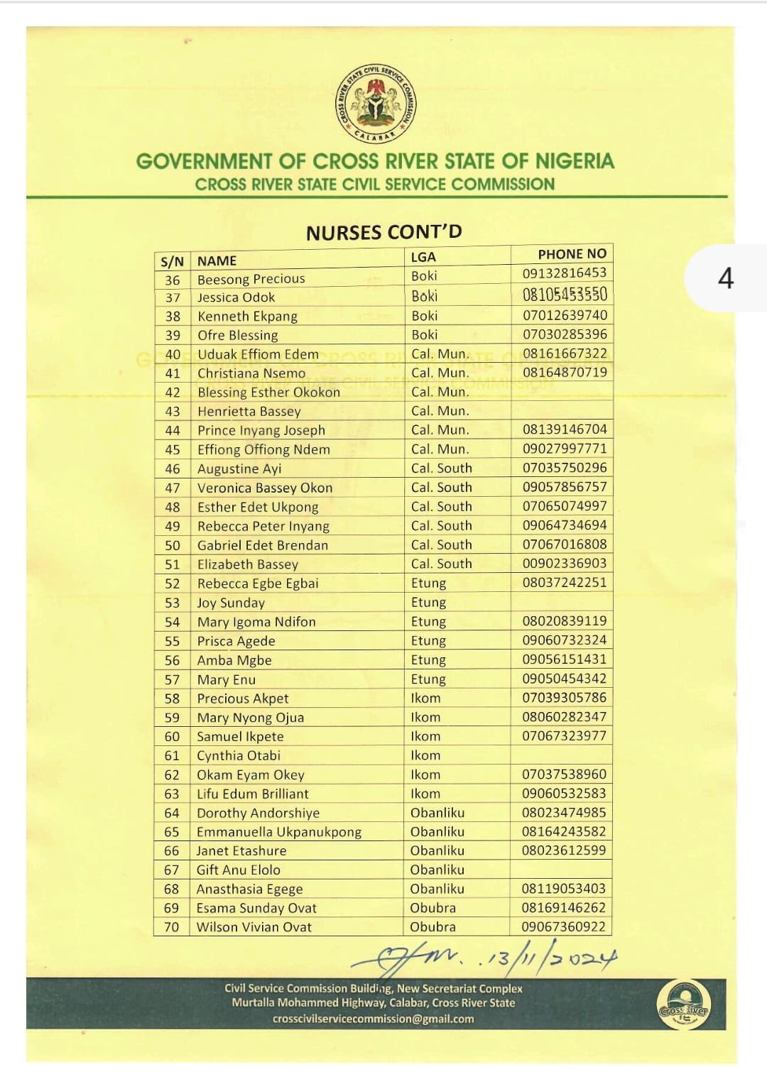 Full List of Shortlisted Applicants for Cross River Civil Service Commission Job