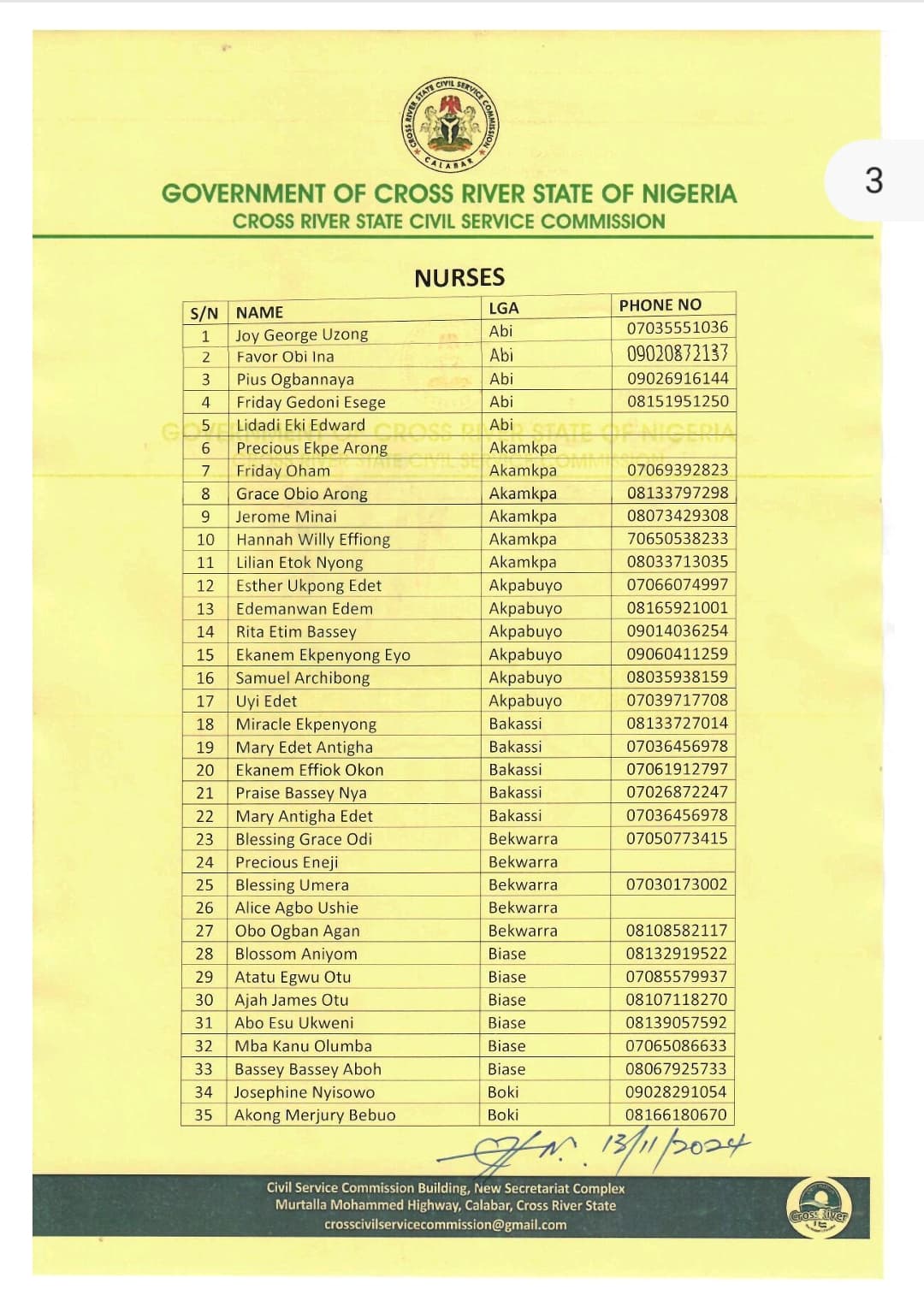 Full List of Shortlisted Applicants for Cross River Civil Service Commission Job