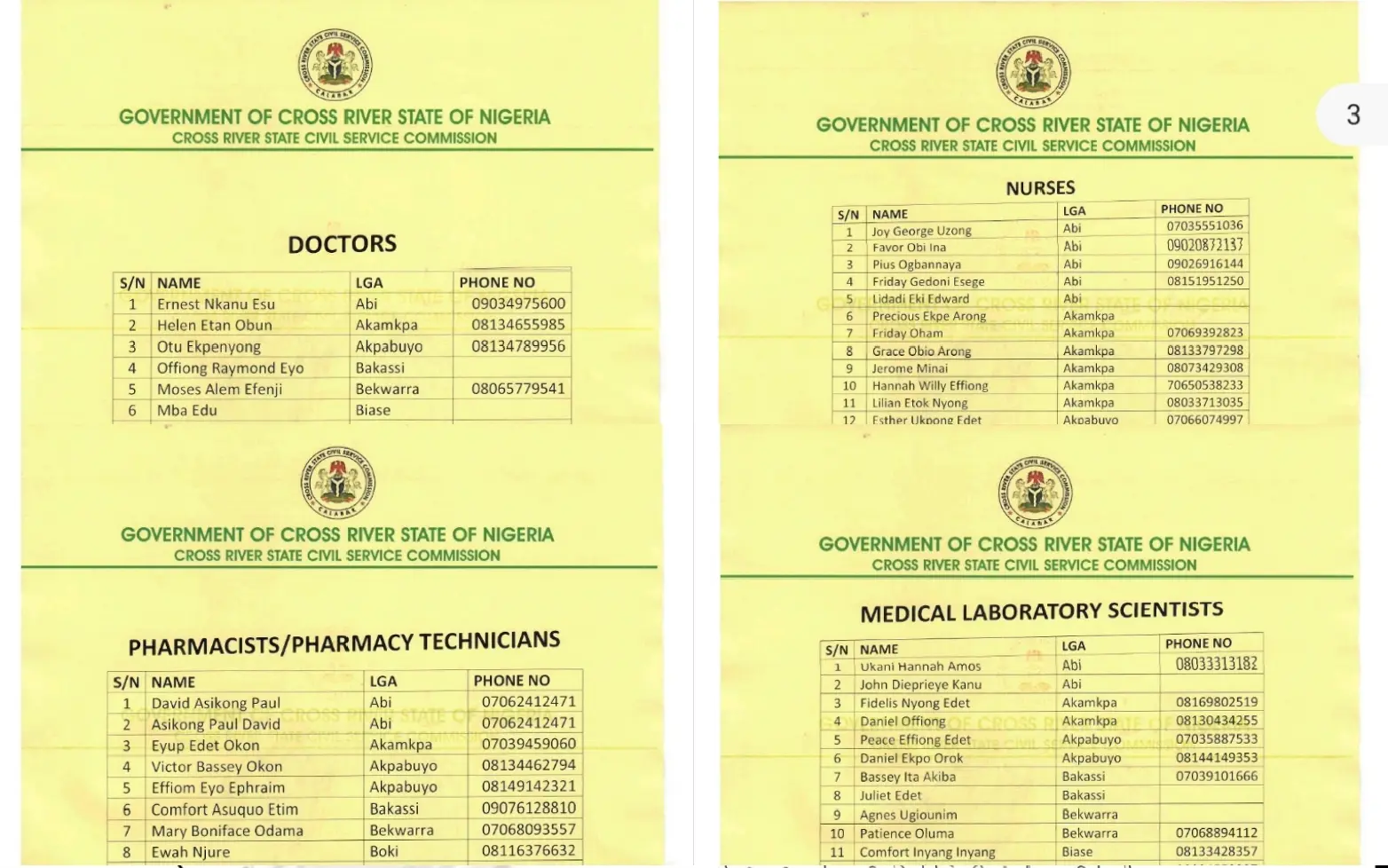 Full List of Shortlisted Applicants for Cross River Civil Service Commission Job