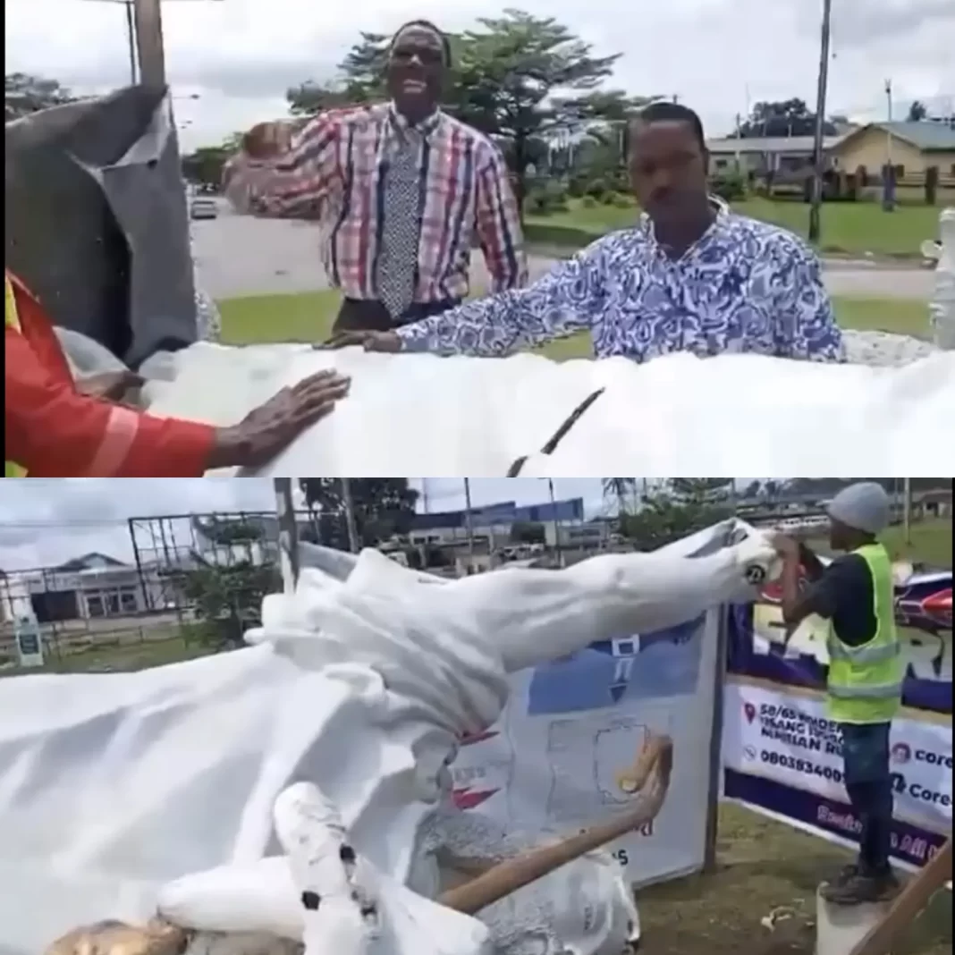 Men of God Pray for Fallen Good Shepherd Statue in Calabar