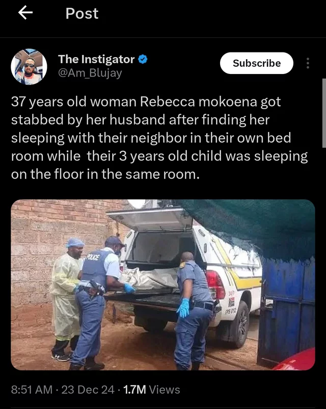  Husband Allegedly Kills Wife After Finding Her with Neighbour