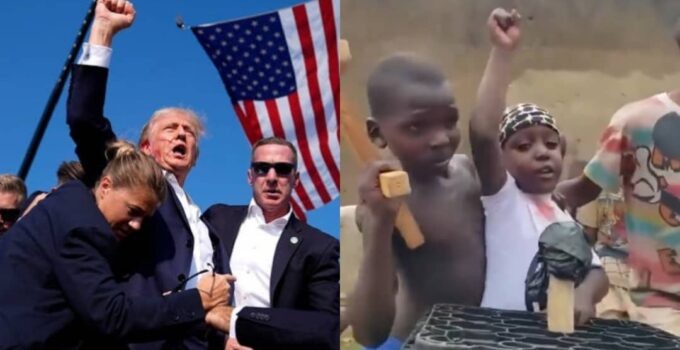 Reactions as Donald Trump Jr Shared Video of African Children Mimicking Father's Assassination Attempt