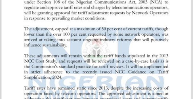 NCC Grants Approval for Telecom Operators' Tariff Increase