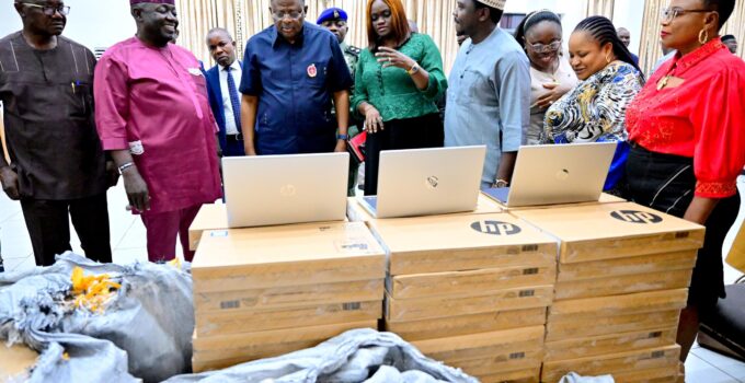 Gov Otu Pledges ₦5bn to Healthcare, Unveils 196 Laptops for Statewide Use