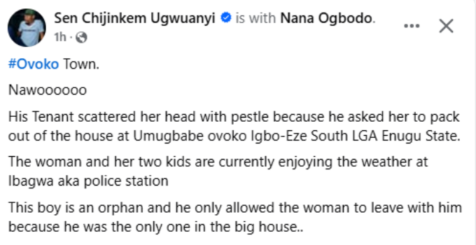 Tenant Injures Landlord with Pestle in Enugu Following Eviction Request