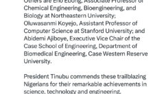 Tinubu Praises Six Nigerian Scientists and Engineers Recognized by President Joe Biden