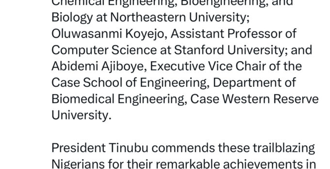 Tinubu Praises Six Nigerian Scientists and Engineers Recognized by President Joe Biden