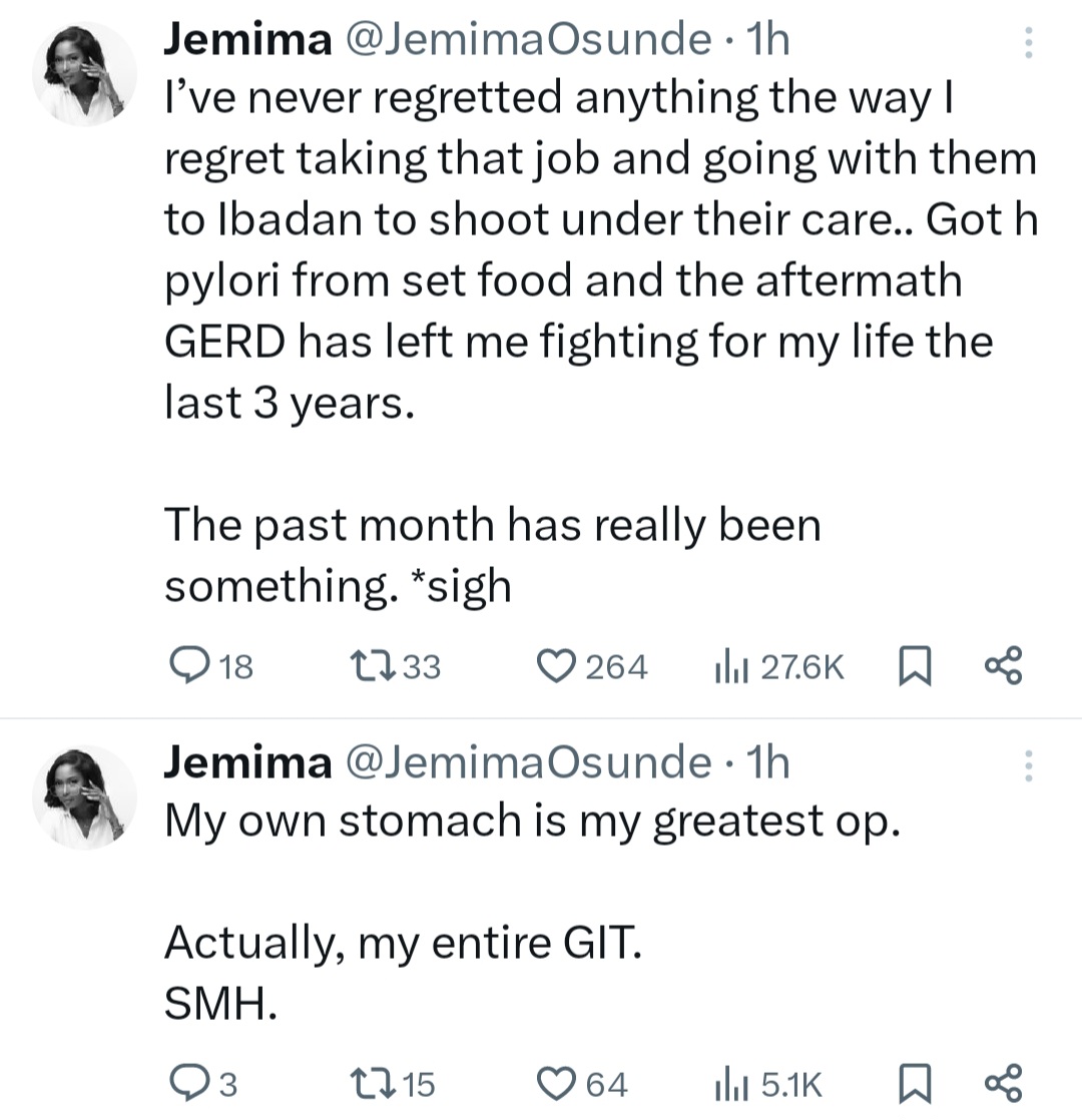 Actress Jemimah Osunde Reveals Three-Year Health Struggles from Eating Contaminated Food on Set
