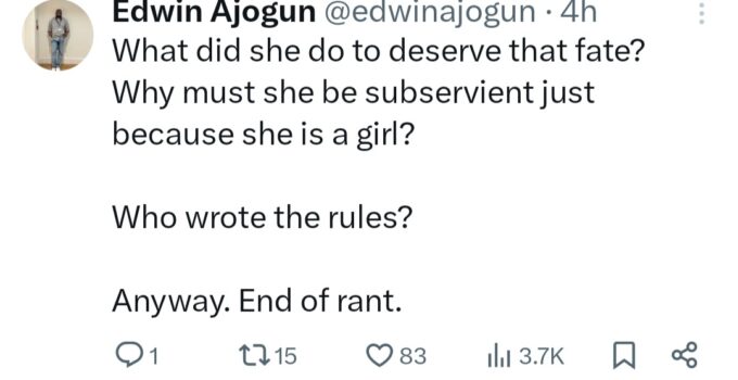 Married Man Questions Expectations of Women's Subservience Despite Their Capabilities: 'If I Were a Woman, I’d Feel Very Depressed'