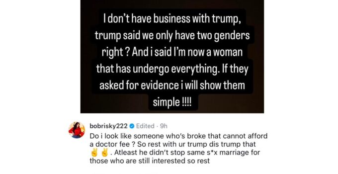 Bobrisky: Donald Trump Lacks the Power to End Same-Sex Marriage