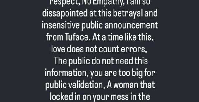 Actress Uche Elendu Expresses Disappointment Over Tuface's Betrayal and Insensitive Public Statement