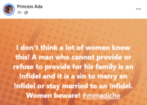 Nigerian Woman States: A Man Who Fails to Support His Family is an Infidel