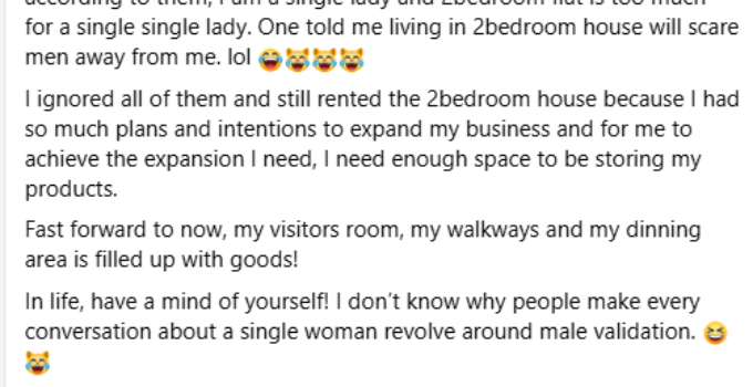 They Warned It Would Drive Men Away: Nigerian Woman Reflects on Being Discouraged from Renting a Two-Bedroom Apartment and Buying a Car