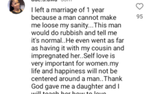 Nigerian Woman Shares Shocking Reason for Leaving Her One-Year Marriage: Her Ex-Husband Impregnated Her Cousin