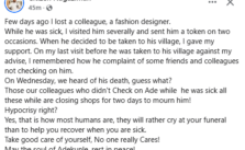 Nigerian Man Criticizes Colleagues for Mourning Fashion Designer After His Death, While Ignoring Him During Illness