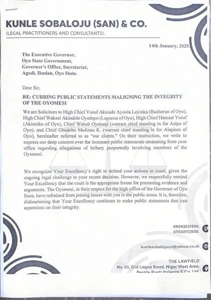 Oyo Kingmakers, Oyomesi, Threaten Legal Action Against Governor Makinde Over Bribery Claims Regarding Alaafin Stool