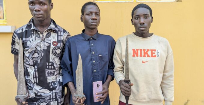 Police apprehend three suspected armed robbers and seize sharp knives in Kano.