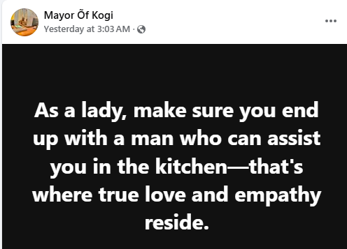 Choose a Partner Who Can Support You in the Kitchen - Nigerian Man's Advice to Women