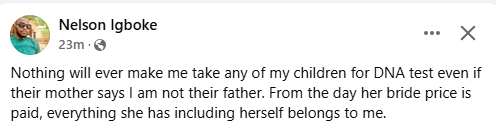 Nigerian Man Declares He Will Never Subject His Children to DNA Tests, Despite Mother's Claims of Paternity