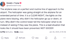 Unacceptable: Trump Responds to Mid-Air Collision Involving US Army Helicopter and Passenger Plane with 64 People Onboard