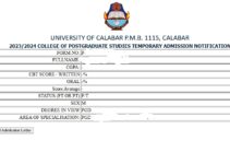 UNICAL Releases Postgraduate Admission List