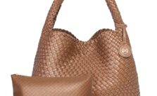 PS PETITE SIMONE Large Woven Tote Bag for Women – Stylish Leather Handbag with Braided Design and Top Handle in Hazel, Now 43% Off!