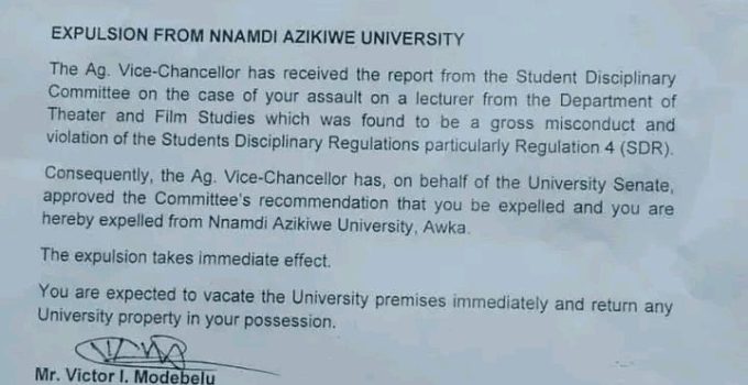 Unizik Dismisses Student for Altercation with Lecturer Over Interrupted Dance Video