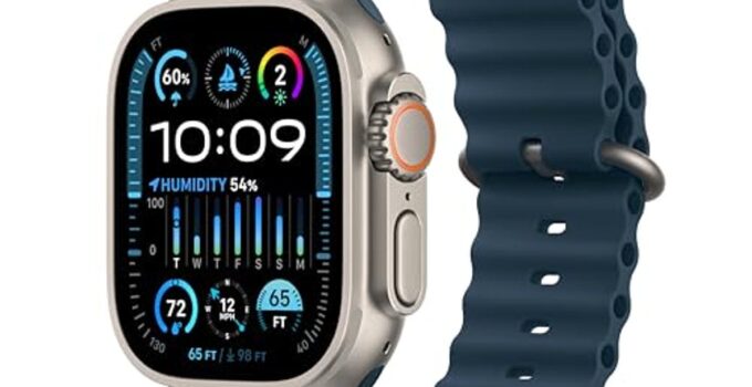 Apple Watch Ultra 2 [GPS + Cellular 49mm] - Rugged Titanium Case with Blue Ocean Band, One Size Fitness Tracker - Now 12% Off!