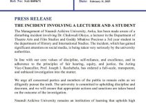 Unizik Issues Statement on Next Steps Following Student-Lecturer Altercation