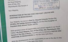 Folasade Tinubu Introduces Pastor Isi Ibhaguezejele to Oba of Benin as the New Leader of Edo Market