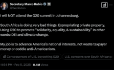 US Secretary of State Marco Rubio Announces He Will Skip G20 Meeting in South Africa
