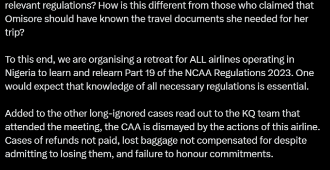 NCAA to Sanction Kenya Airways for Alleged Violations of Consumer Protection Laws and Inadequate Evidence Against Nigerian Passenger