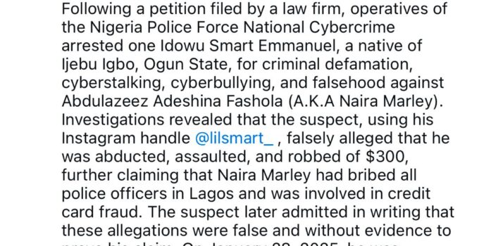 Police Detain Singer Lil Smart for Criminal Defamation, Cyberstalking, Cyberbullying, and False Accusations Against Naira Marley