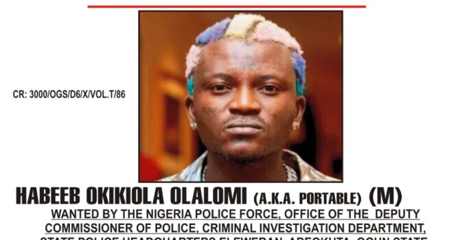 Police Issue Wanted Notice for Singer Portable Following Alleged Assault on Ogun Government Officials