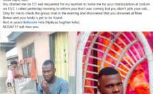 Benue University Freshman Drowns in River One Day Before Matriculation