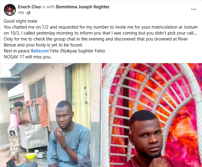 Benue University Freshman Drowns in River One Day Before Matriculation