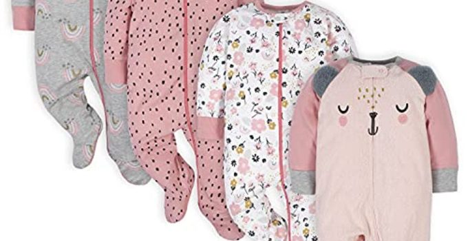 Gerber Baby Girls 4-Pack Pink Bear Sleep 'N Play Footies (0-3 Months) - Now 22% Off!