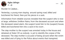 Man Accused of Withdrawing N2 Million from Friend’s Bank Account, Murdering Him, and Dismembering Body in Calabar