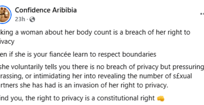 Inquiring About a Woman's Body Count Violates Her Right to Privacy, Says Nigerian Lawyer