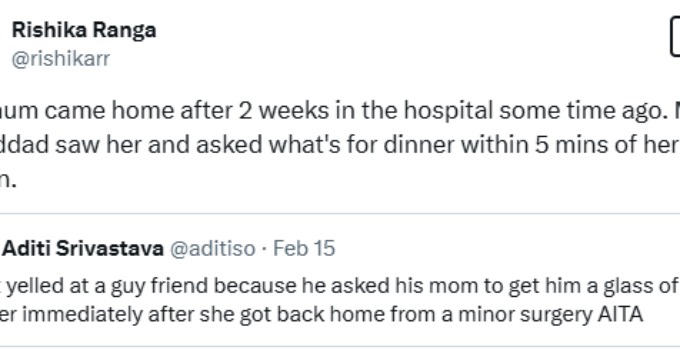 Indian Woman Shares How Her Grandfather Asked Her Mother "What's for Dinner?" After Her Two-Week Hospital Stay